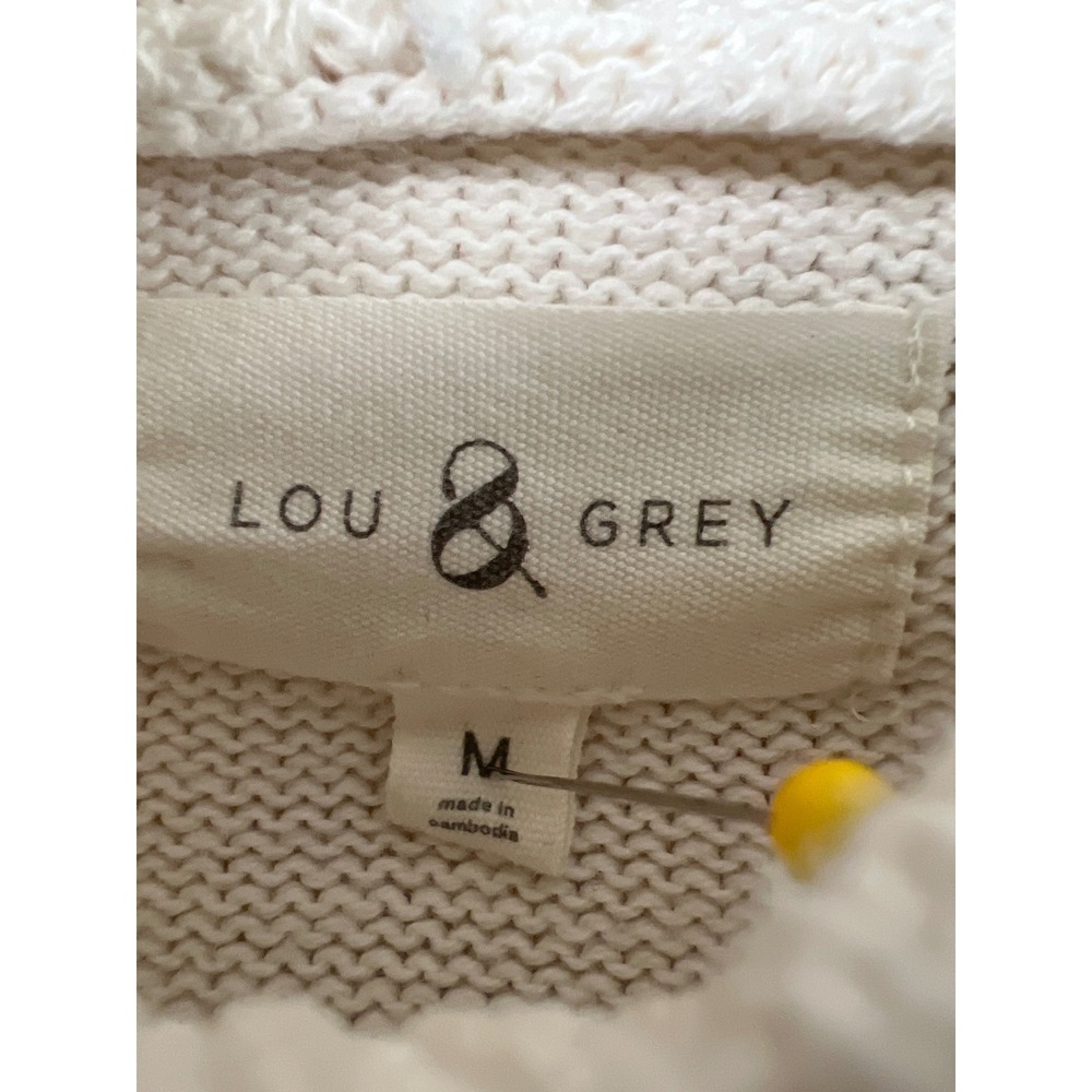 Lou & Grey Hoodie Sweater Womens Medium White Multi-Color Striped Cotton Knit - Picture 2 of 7
